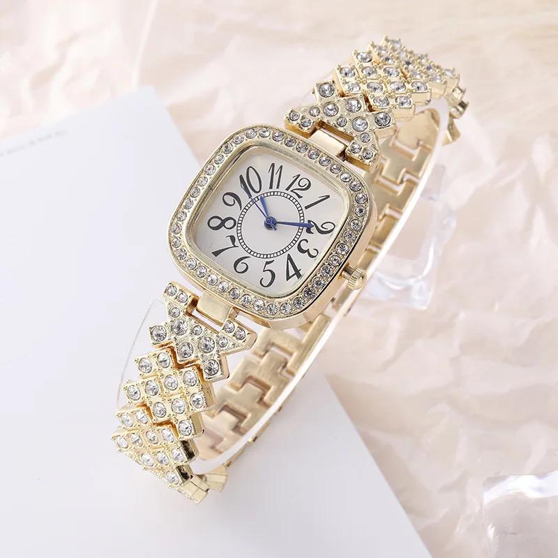 Gold Rhinestone Square Watch